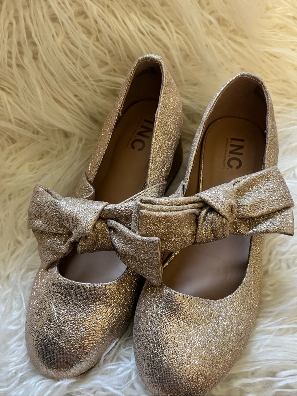 INC International Concepts Women’s Metallic Gold Bow Ballet Flats